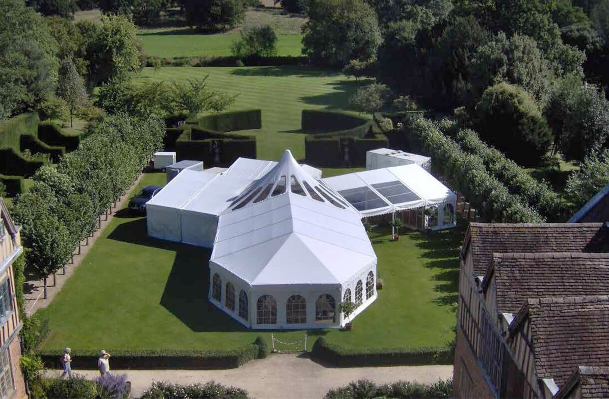 Fully erected Tri Cone marquee in a stately home