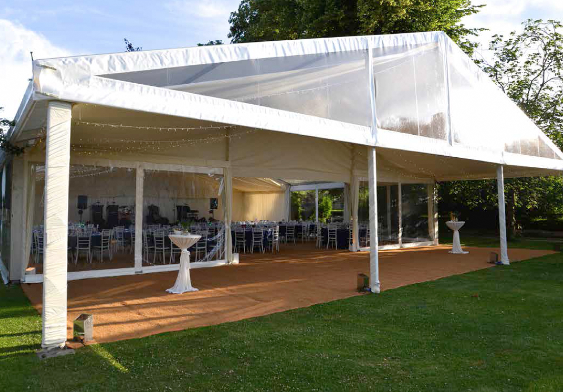 Erected Clearspan with large marquee canopy at Basildon Park Berkshire